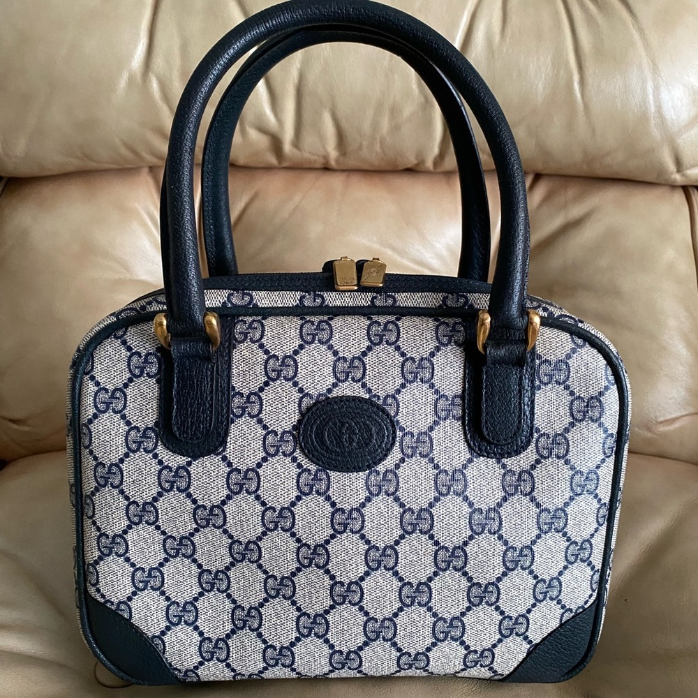 COA Gucci Vintage Mini Satchel GG Monogram Authentic Top Handle